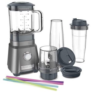 Liquidificador de Bancada com Jarra de 1 Litro e 2 Copos para Viagem 110V 500W Cuisinart CPB-380 Cinza Gunmetal