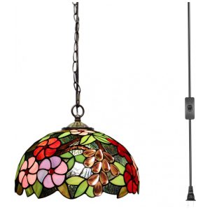 Luminária Pendente MQYXH Tiffany em Vidro Colorido Âmbar Uva 30x30x470 cm Estilo Vintage para Ambientes Internos