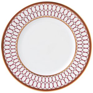 Prato para Jantar de 27 cm Elegância e Praticidade em Sua Mesa com Formato Redondo e Material de Porcelana Premium Wedgwood Branco e Vermelho