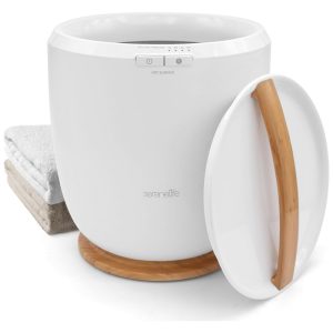 Aquecedor de Toalha Elétrico com Fragrância Personalizada Desligamento Automático para 1 Toalha Grande ou Roupão 110V 210W SereneLife Branco e Marrom Claro