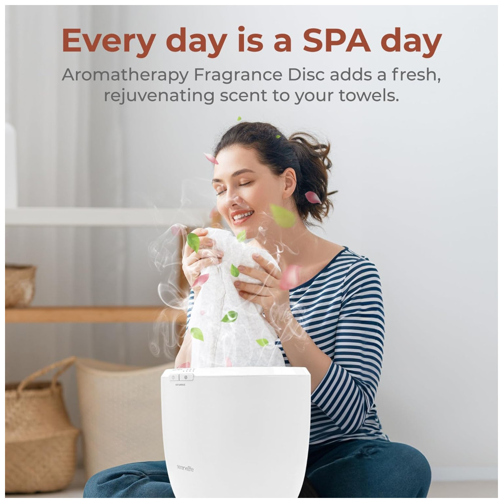Aquecedor de Toalha Elétrico com Fragrância Personalizada Desligamento Automático para 1 Toalha Grande ou Roupão 110V 210W SereneLife Branco e Marrom Claro - Imagem 3