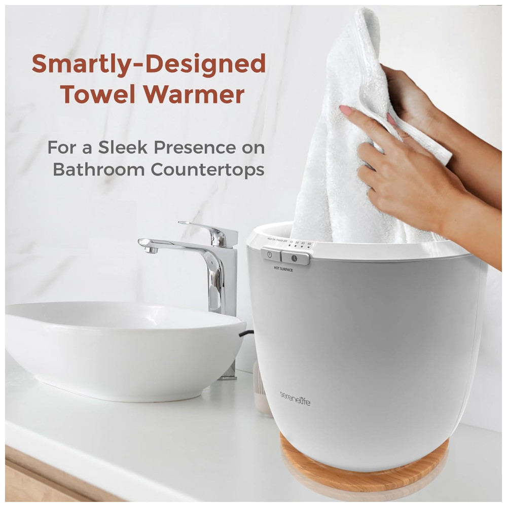 Aquecedor de Toalha Elétrico com Fragrância Personalizada Desligamento Automático para 1 Toalha Grande ou Roupão 110V 210W SereneLife Branco e Marrom Claro - Imagem 7