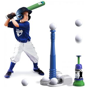 Kit Beisebol com Arremessador Automático e 6 Bolas para Crianças de 3 a 8 Anos QDRAGON Azul