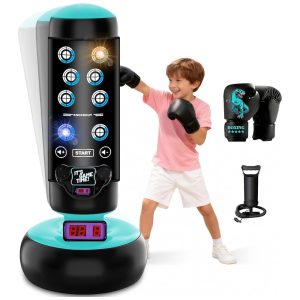 JUOIFIP Saco de Pancadas Inflável para Crianças 168 cm com Luvas Luzes Música e Pontuação Interativa