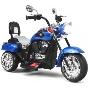 Moto Elétrica Infantil Chopper OLAKIDS Azul 6V 3 Rodas de Treinamento Farol LED Buzina Suspensão Estrutura Metálica 3 km/h