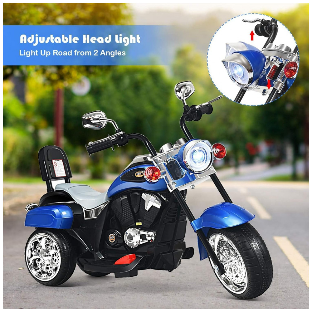 Moto Elétrica Infantil Chopper OLAKIDS Azul 6V 3 Rodas de Treinamento Farol LED Buzina Suspensão Estrutura Metálica 3 km/h - Imagem 4