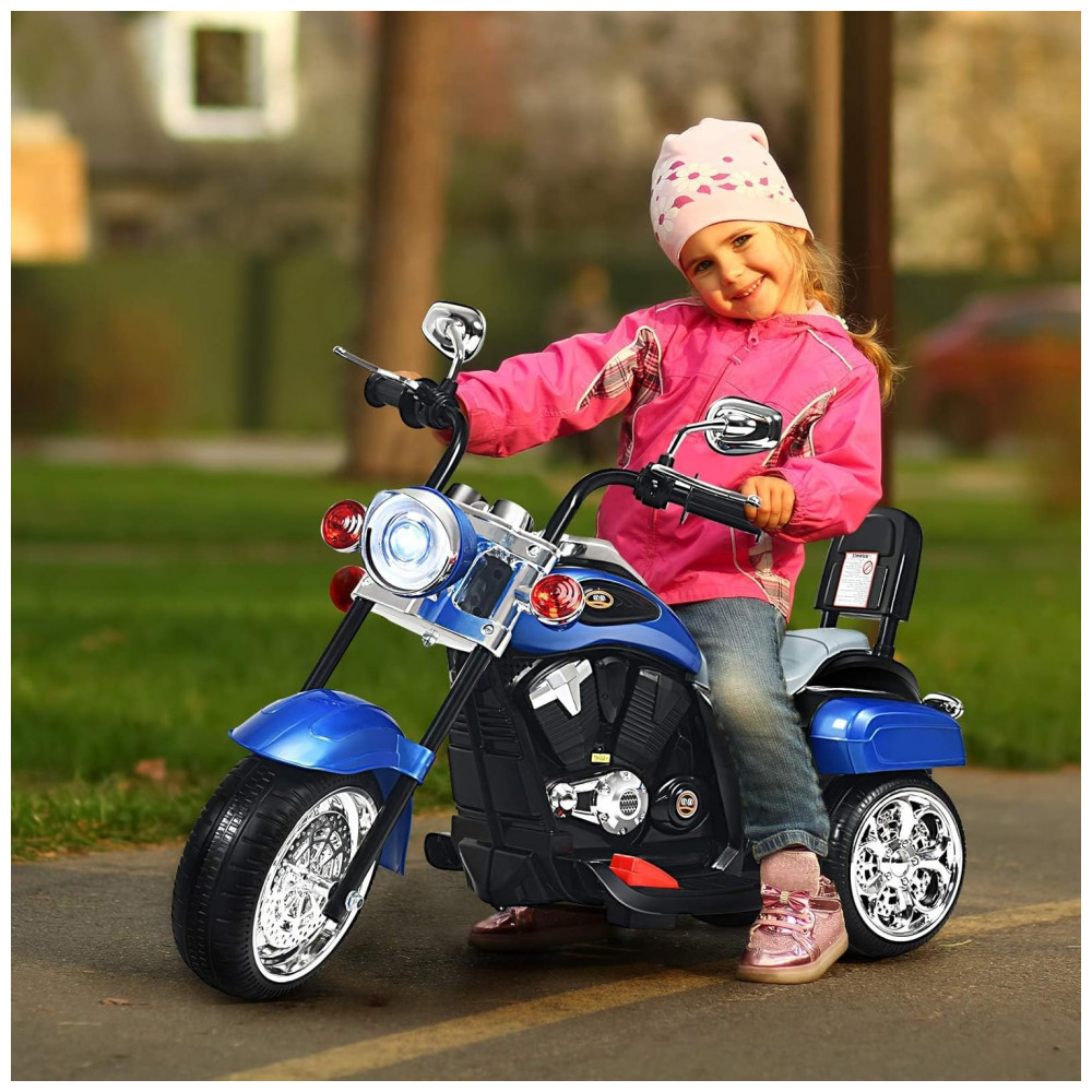 Moto Elétrica Infantil Chopper OLAKIDS Azul 6V 3 Rodas de Treinamento Farol LED Buzina Suspensão Estrutura Metálica 3 km/h - Imagem 5