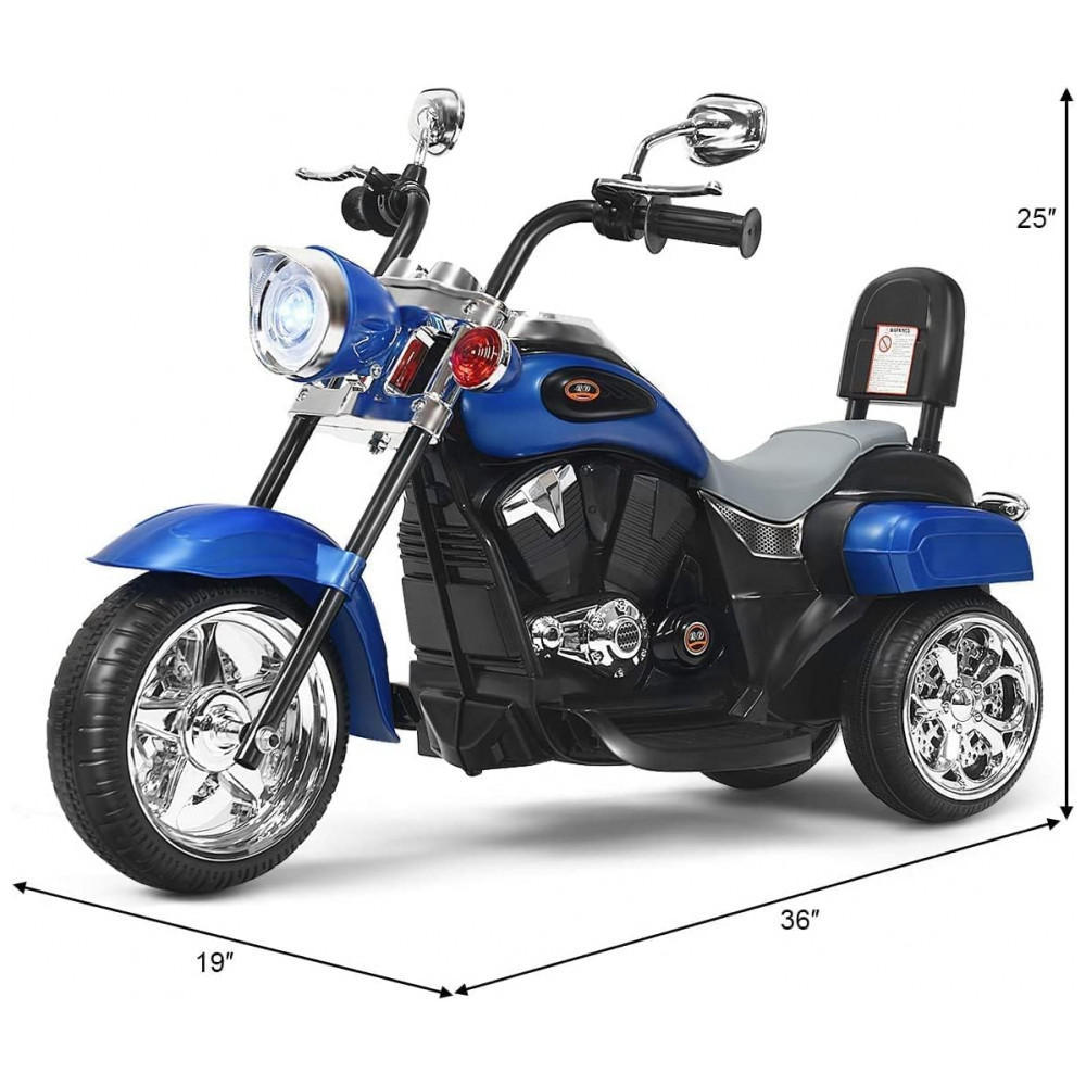 Moto Elétrica Infantil Chopper OLAKIDS Azul 6V 3 Rodas de Treinamento Farol LED Buzina Suspensão Estrutura Metálica 3 km/h - Imagem 6