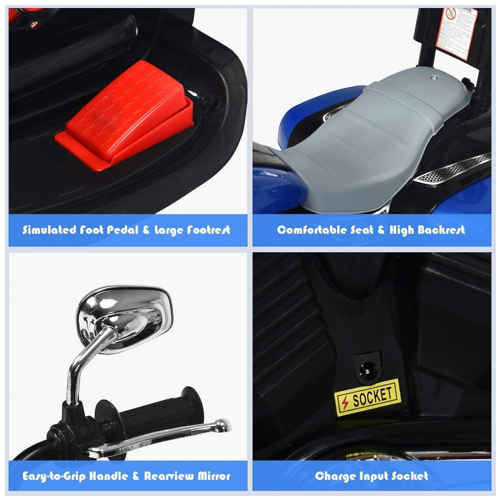 Moto Elétrica Infantil Chopper OLAKIDS Azul 6V 3 Rodas de Treinamento Farol LED Buzina Suspensão Estrutura Metálica 3 km/h - Imagem 7