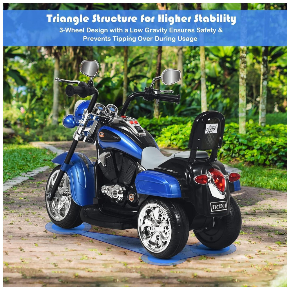 Moto Elétrica Infantil Chopper OLAKIDS Azul 6V 3 Rodas de Treinamento Farol LED Buzina Suspensão Estrutura Metálica 3 km/h - Imagem 8