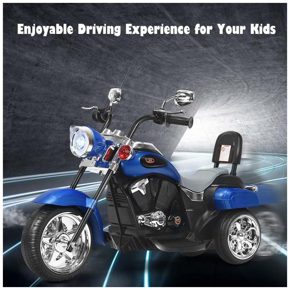 Moto Elétrica Infantil Chopper OLAKIDS Azul 6V 3 Rodas de Treinamento Farol LED Buzina Suspensão Estrutura Metálica 3 km/h - Imagem 9