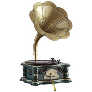 Gramofone Toca Discos Retrô com Entrada USB AUX Rádio FM e Bluetooth Artisam Verde