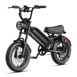 Bicicleta elétrica Jasion YR16 preta tática pneus 16x4 motor até 2000W bateria 48V 125Ah suspensão dupla 1 marcha e voltagem 110V