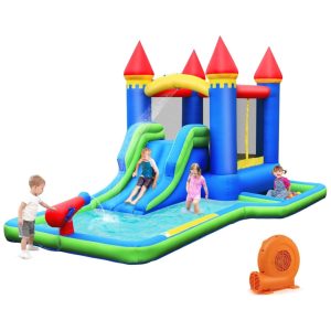 Parque Aquático Inflável BOUNTECH 3 em 1: Piscina de Bolinhas Escorregador e Pula-Pula com Soprador 550w GFCI para Diversão no Quintal das Crianças.