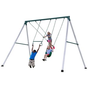 Balanços Backyard Discovery Big Brutus Balanço de Metal 305 m de Altura 2 Balanços de Cinto Barra de Trapézio Aço Revestido Resistente à Água.