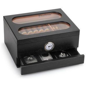 Caixa para Charutos com Controle de Umidade COOL KNIGHT Higrômetro Frontal e Gavetas -  Vidro Temperado Umidificador Integrado