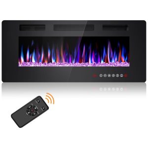 Lareira Elétrica Joy Pebble de 107 cm Embutida ou de Parede com Aquecedor 750/1500W LED Touch Controle Remoto Timer Chamas Ajustáveis em Cor