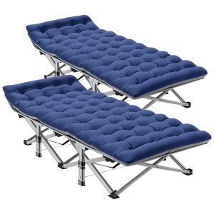 Cama Dobrável Portátil para Acampamento com Acolchoado 2 Unidades Suporta 408 kg ABORON Azul Marinho