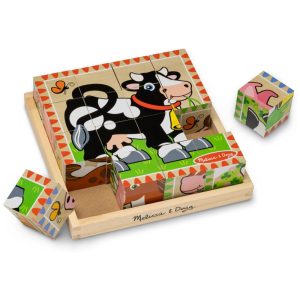 Quebra Cabeça em Cubo Infantil de Madeira Tema Fazenda com Bandeja de Armazenamento e 16 Peças Melissa & Doug