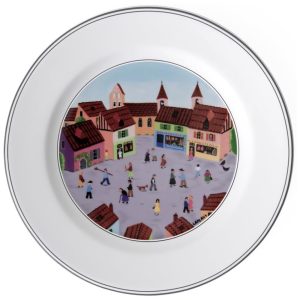 Prato para Salada ou Aperitivo de 21 cm com Tema Old Village Square Formato Redondo e Material de Porcelana Premium Villeroy Boch Branco Colorido