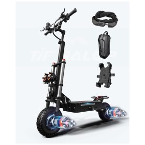 Scooter Elétrica para Adultos até 250 kg Velocidade Máxima de 80 km/h e Alcance de 109 km com Pneus Off-Road e Assento Removível 6000W Tifgalop T88PLUS Preta