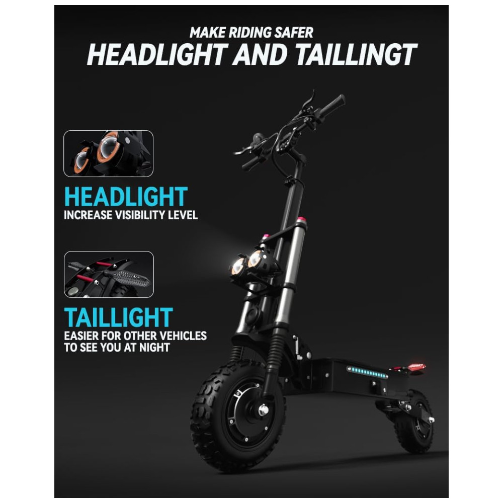Scooter Elétrica para Adultos até 250 kg Velocidade Máxima de 80 km/h e Alcance de 109 km com Pneus Off-Road e Assento Removível 6000W Tifgalop T88PLUS Preta - Imagem 3