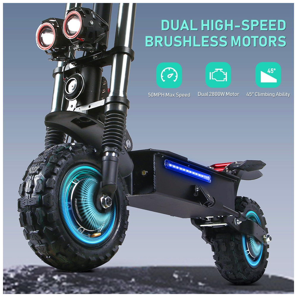Scooter Elétrica para Adultos até 250 kg Velocidade Máxima de 80 km/h e Alcance de 109 km com Pneus Off-Road e Assento Removível 6000W Tifgalop T88PLUS Preta - Imagem 4