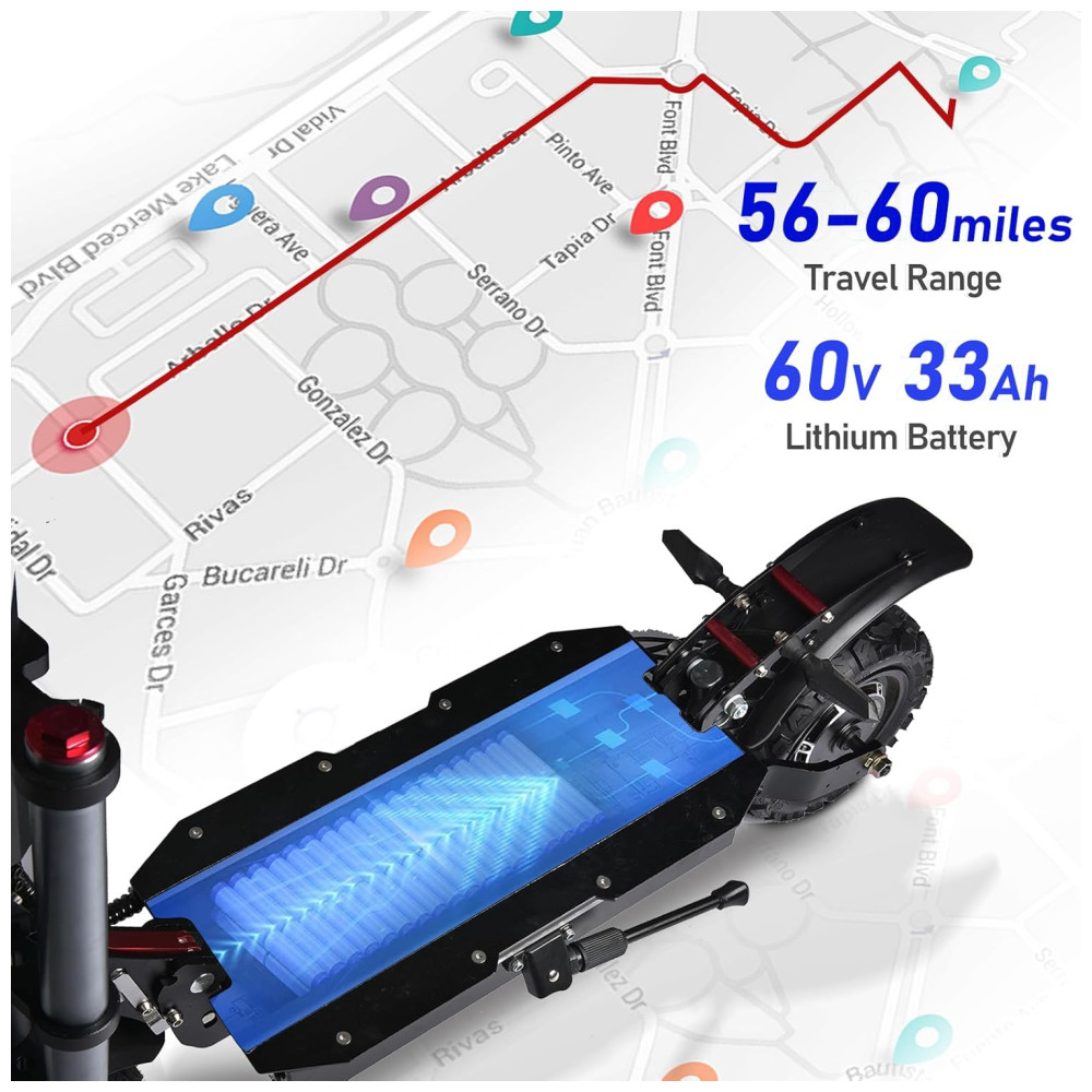 Scooter Elétrica para Adultos até 250 kg Velocidade Máxima de 80 km/h e Alcance de 109 km com Pneus Off-Road e Assento Removível 6000W Tifgalop T88PLUS Preta - Imagem 6