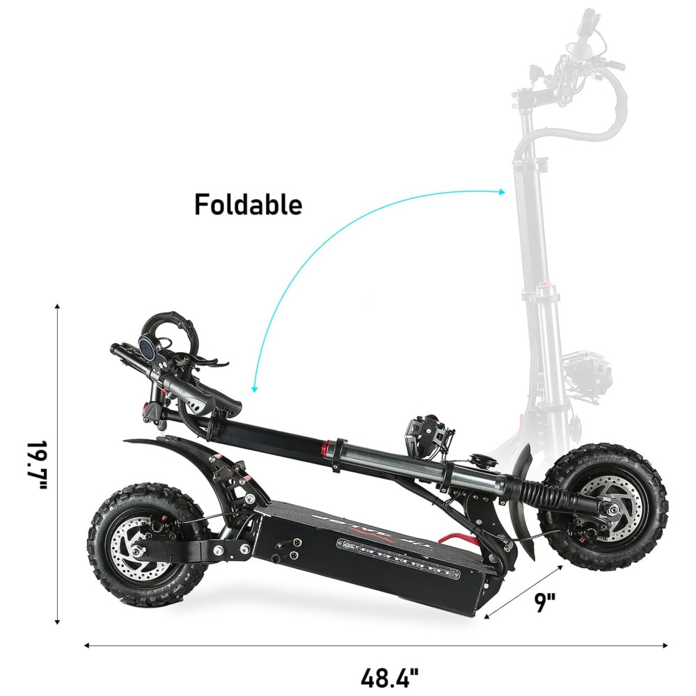 Scooter Elétrica para Adultos até 250 kg Velocidade Máxima de 80 km/h e Alcance de 109 km com Pneus Off-Road e Assento Removível 6000W Tifgalop T88PLUS Preta - Imagem 8