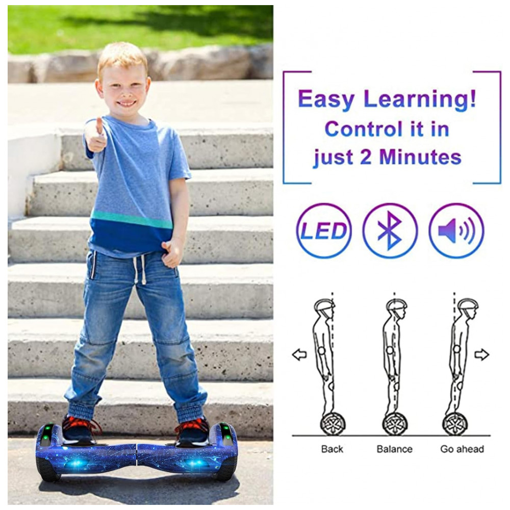 Hoverboard Auto Balanceante SISIGAD 6,5" Azul Estrelado K01 com Alto-falante Bluetooth e Rodas LED Coloridas para Crianças de 6 a 12 Anos - Imagem 8