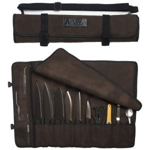 Estojo Bolsa Portátil para Facas com 10 Slots Facas não Incluídas ASAYA Marrom