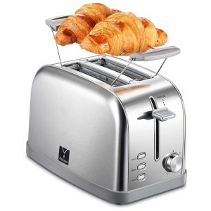 Torradeira Elétrica 2 Fatias Com 7 Configurações de Sombra Para Pão e Rack de Aquecimento Prata 110V