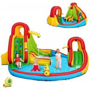 Parque Aquático Inflável até 160 kg com 2 Escorregadores Parede de Escalada e Piscina Grande Costzon Colorida