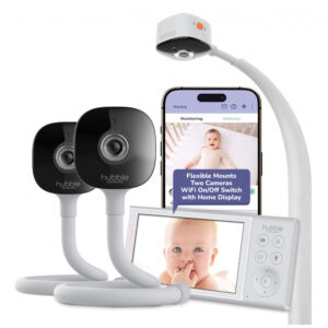 Babá Eletrônica Hubble 2 Câmeras 2K HD Tela 5" Detecção IA Rosto Virada Choro Prático