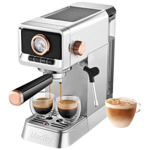 Máquina de Espresso 20 Bar Mecity CM5203AY Prata Inox Vaporizador de Leite Reservatório 109L Display 1400W 110V
