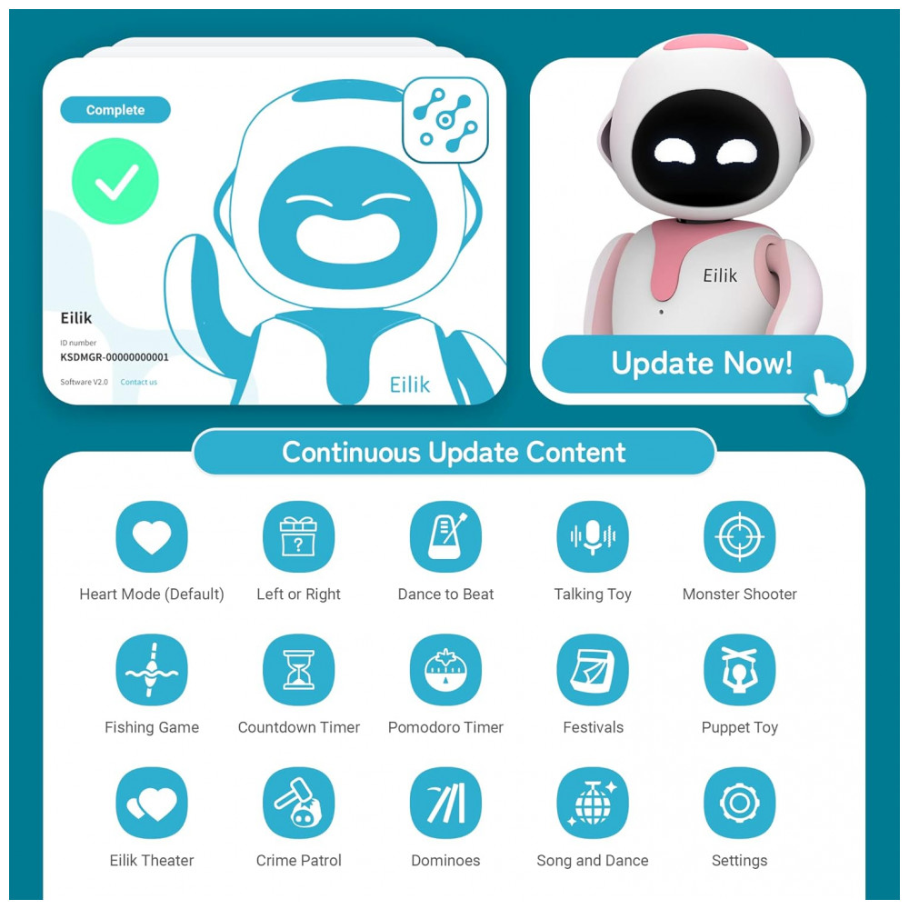Robô Companheiro Inteligente Branco e Rosa – Eilik Interactive Robot Pet, Programável e Interativo para Crianças e Adultos - Imagem 6