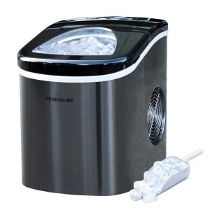 Máquina de Gelo Compacta e Portátil que Produz 12 kg em 24H com Função de Autolimpeza e Material de Aço Inoxidável 110V 105W Frigidaire Preta