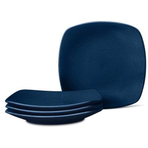 Conjunto de Pratos para Salada e Sobremesa com 4 Peças Formato Quadrado Material de Porcelana e Designer Moderno Noritake 4397-588D Azul Marinho
