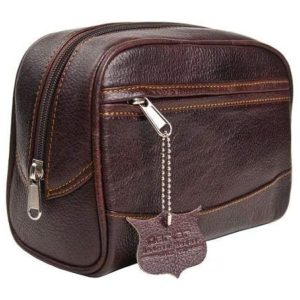 Necessaire Masculina Vintage de Couro com Forro à Prova d PARKER SAFETY RAZOR TOILG Marrom escuro