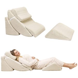 Conjunto de 5 Peças de Travesseiros Ortopédicos em Cunha para Cama Espuma Viscoelástica Ajustável Alívio de Dor Refluxo Betterhood Bege