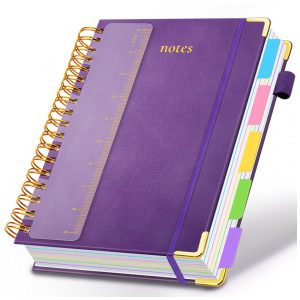 Caderno universitário espiral capa dura GDGDSY B5 8x10 5 matérias 300 páginas pautadas divisórias removíveis capa couro sintético roxo