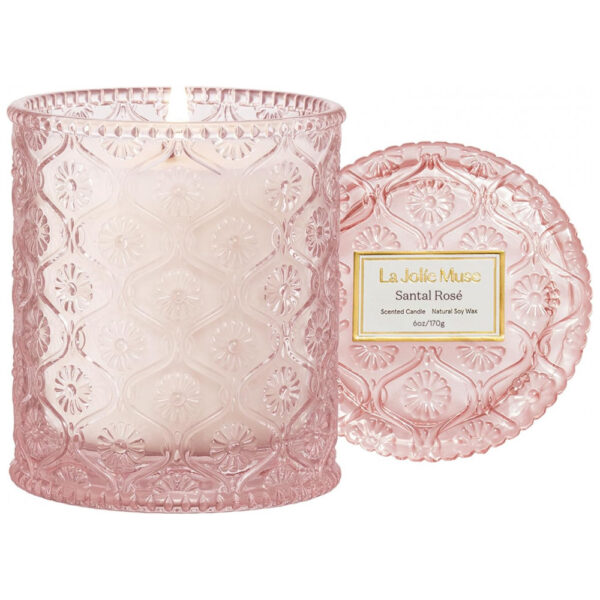Vela Perfumada LA JOLIE MUSE Santal Rose Saffron, Rose Leather 6 oz Cera de Soja Natural 40 Horas de Queima Limpa Presente Pronto para Anfitriões e Re