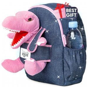 Mochila infantil média dinossauro rosa Naturally KIDS com pelúcia removível 29 cm