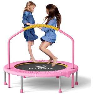 Cama Elástica Infantil Dobrável com Alça de Espuma Ajustável e Capa Acolchoada de Segurança CLORIS Rosa