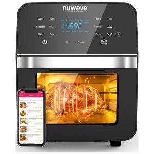 Fritadeira Elétrica Airfryer 146L com Espeto Rotisserie Controle de Temperatura Termômetro Inteligente e Janela para Visualização 110V 1800W Nuwave Preto