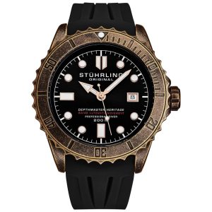 Relógio Masculino Automático com Pulseira de Borracha Modelo 100301 STUHRLING 1003.01 Preto