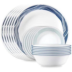 Aparelho de Jantar Corelle Vitrelle 18 Peças Serviço para 6 Pessoas Resistente a Rachaduras Placas e Tigelas de Vidro Triplo Acadia