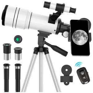 Telescópio ToyerBee para Adultos e Crianças Refrator Astronômico de 70mm para Iniciantes 300mm com Adaptador para Celular e Controle Remoto sem Fio