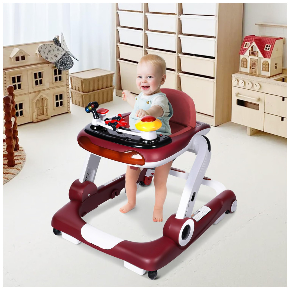 Andador Kinder King com Música e Luzes 5 em 1 Cadeira de Atividades Altura e Assento Ajustáveis Aprendizagem Sentado Andador Empurrável Preto. - Imagem 3