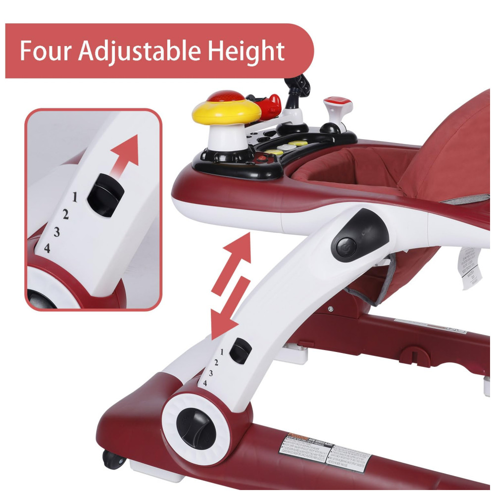 Andador Kinder King com Música e Luzes 5 em 1 Cadeira de Atividades Altura e Assento Ajustáveis Aprendizagem Sentado Andador Empurrável Preto. - Imagem 4